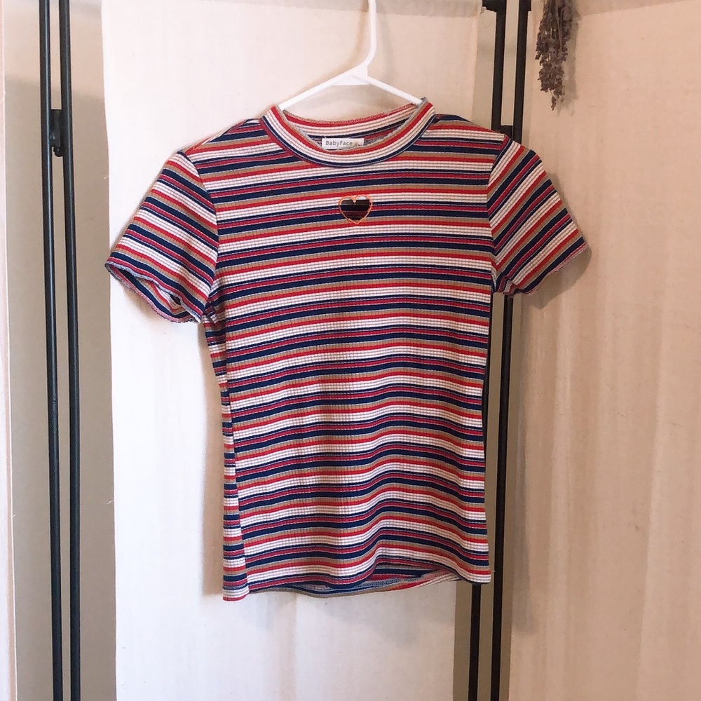 Striped T-shirt with heart cut out